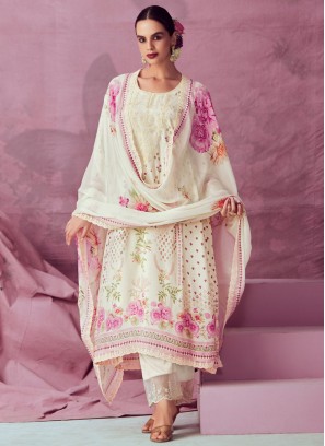 Lively Printed Off White Salwar Suit 