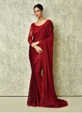 Lively Red Engagement Trendy Saree