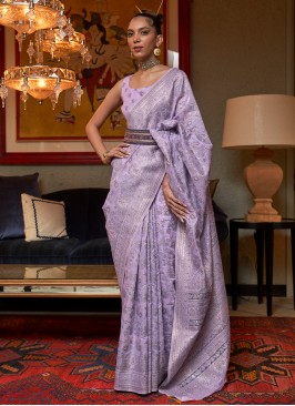 Lively Silk Lavender Zari Contemporary Saree