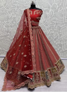 Lively Zircon Red Designer Long Lehenga Choli