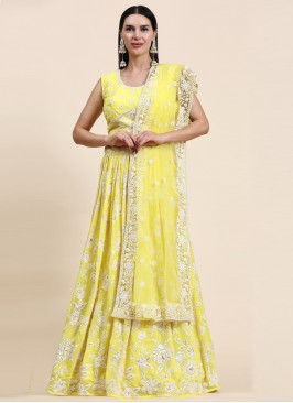 Long Choli Lehenga Lucknowi work Viscose in Yellow