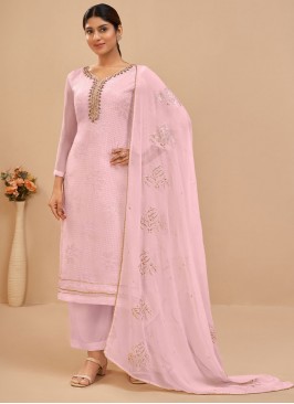 Long Length Salwar Kameez Embroidered Georgette in Lavender