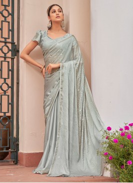 Lovable Chiffon Satin Swarovski Grey Contemporary Saree