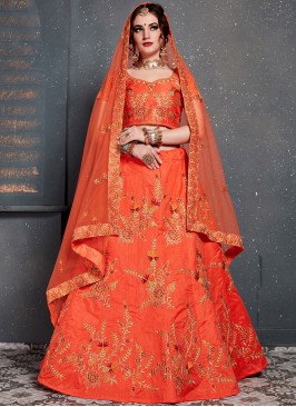 Lovable Orange Stone Work Designer Lehenga Choli