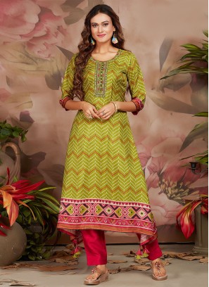Lovable Silk Green Digital Print Designer Kurti