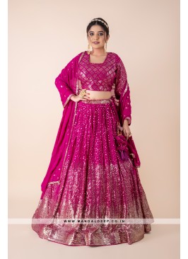 Lovely Magenta Sequins & Embroidered Georgette Lehenga Choli