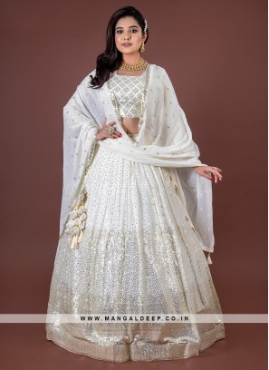 Lovely White Sequins & Embroidered Georgette Lehenga Choli
