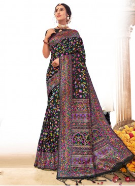 Lovely Blended Cotton Woven Black Saree