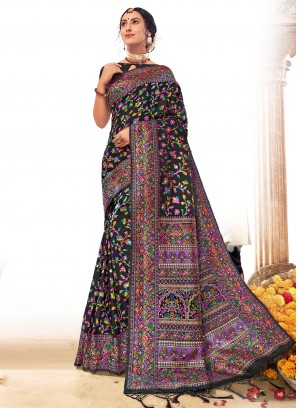 Lovely Blended Cotton Woven Black Saree