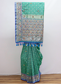 Lovely Blue And Sea Green Banarasi Silk Saree For 