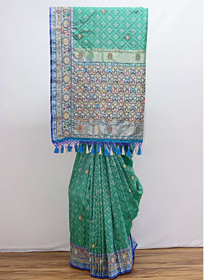 Lovely Blue And Sea Green Banarasi Silk Saree For Wedding
