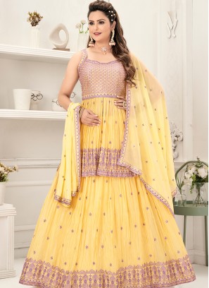 Lovely Creap Georgette Thread-Embellished Yellow color Indo Western Ensemble