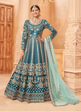 Lovely Sky Embroidered Art Silk Ankle Lenth Salwar Suit