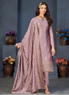 Lovely Embroidered Lavender Pant Style Suit 
