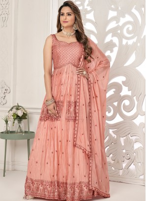 Lovely Georgette Sequin-Embellished Peach color Indo Western Ensemble