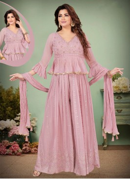 Lovely Georgette Sequin-Embellished Baby Pink colo