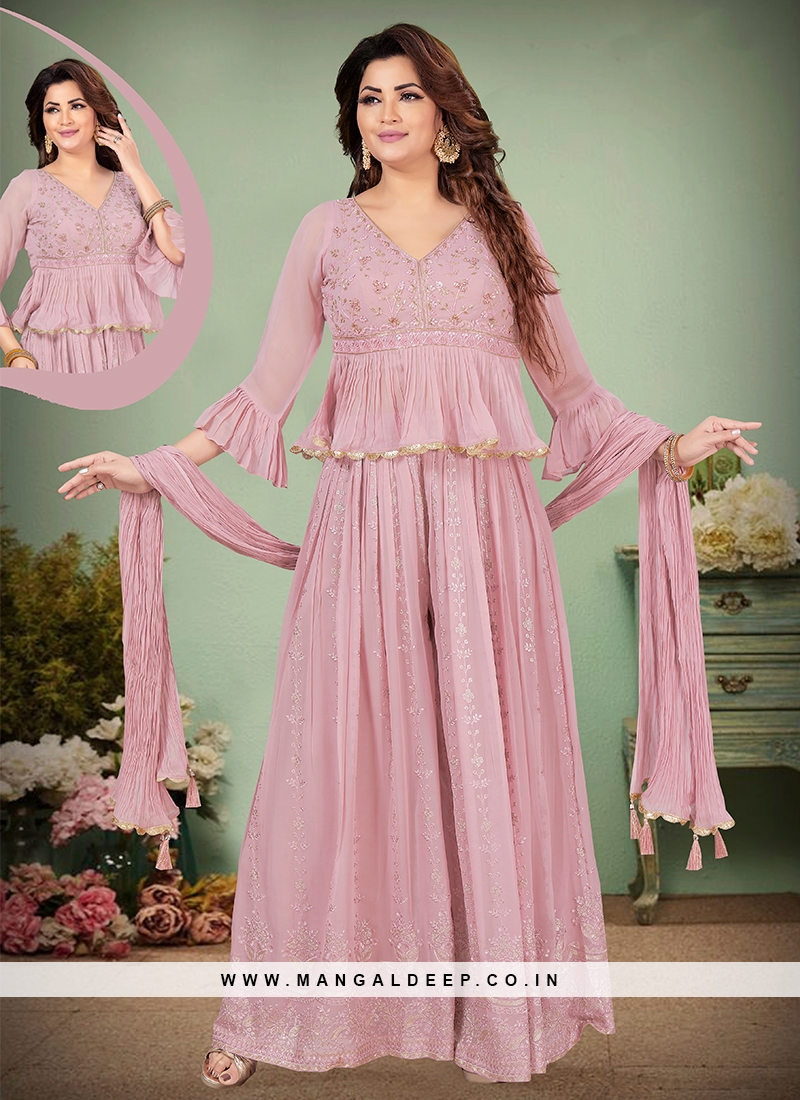 KAIRA BABY PINK CHIFFON UP DOWN WESTERN DRESS – Kaira