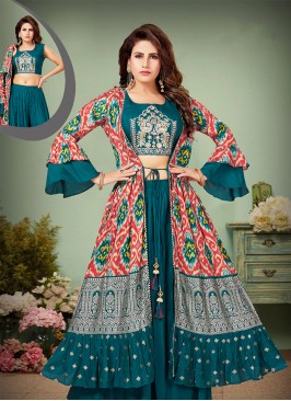 Lovely Georgette Sequin-Embellished Teal color Ind