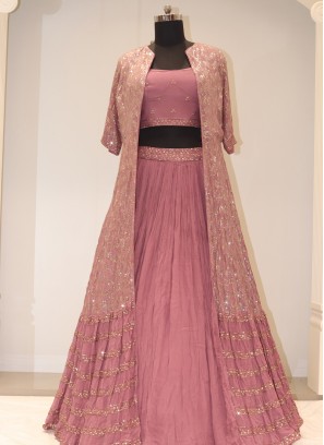 Lovely Georgette Sequin-Embellished Onion Pink Indo Western Ensemble