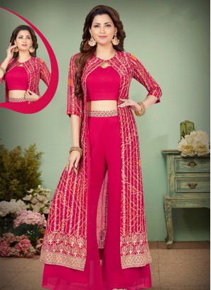 lovely georgette sequin embellished onion pink indo western ensemble 61719