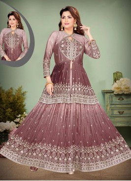 Lovely Creap Silk Thread-Embellished Rust color Indo Western Ensemble