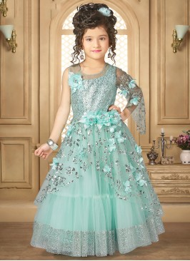 Lovely Green Color Party Wear Designer Gown For Kids