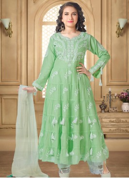 Lovely Green Color Party Wear Designer Salwar Suit For Kids