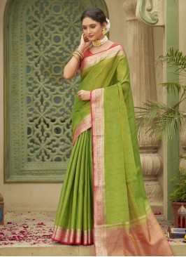 Lovely Green Tussar Silk Classic Saree