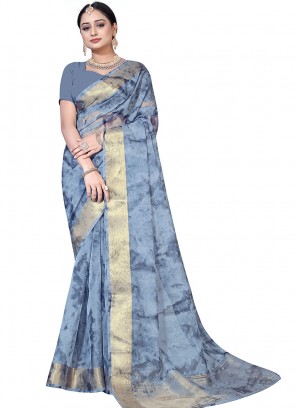 Lovely Grey Color Party Wear Cotton Saree