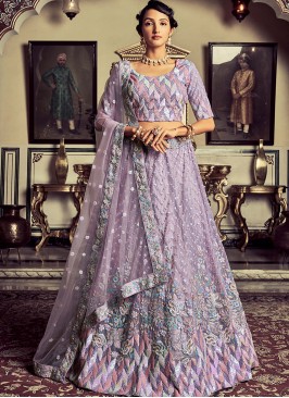 Lovely Lilak Georgette Sequence And Thread Work Lehenga Choli.