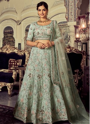 Lovely Pista Green Georgette Sequence and Thread work lehenga choli.