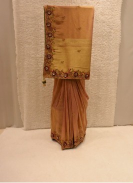Lovely Orange And Gold Banarasi Tissue Silk Saree For Wedding