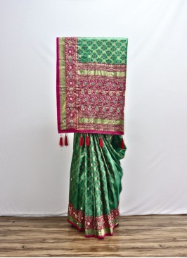 Lovely Pink and Green Kajivaram Silk Saree For Wed
