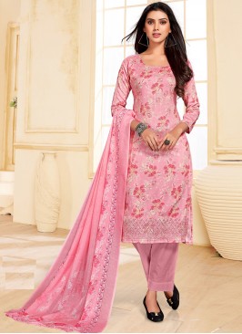 Lovely Pink Color Party Wear Cotton Satin Suit