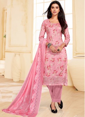 Lovely Pink Color Party Wear Cotton Satin Suit