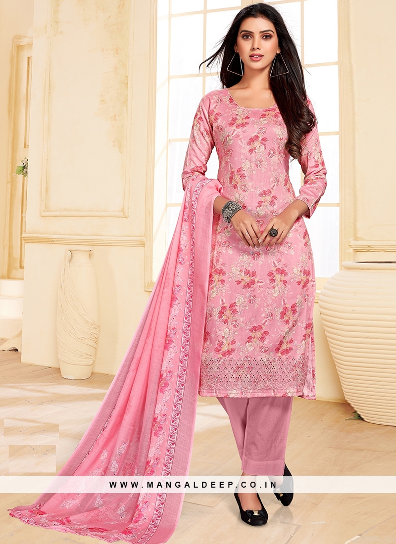 Pink Color Chanderi Dress Material