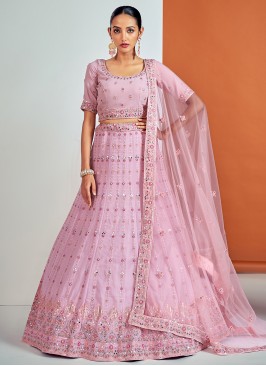 Lovely Pink Georgette Lehenga Choli with Sequence and Thread Work.