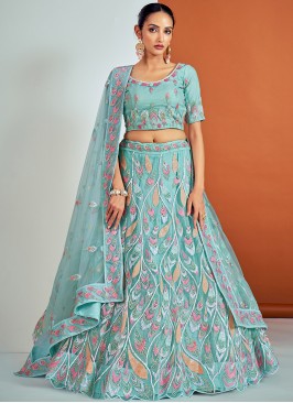 Lovely Turquoise Soft Net Lehenga Choli with Seque