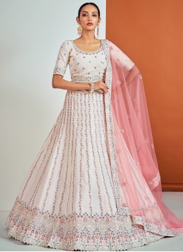 Lovely White Georgette Lehenga Choli with Sequence and Thread Work.