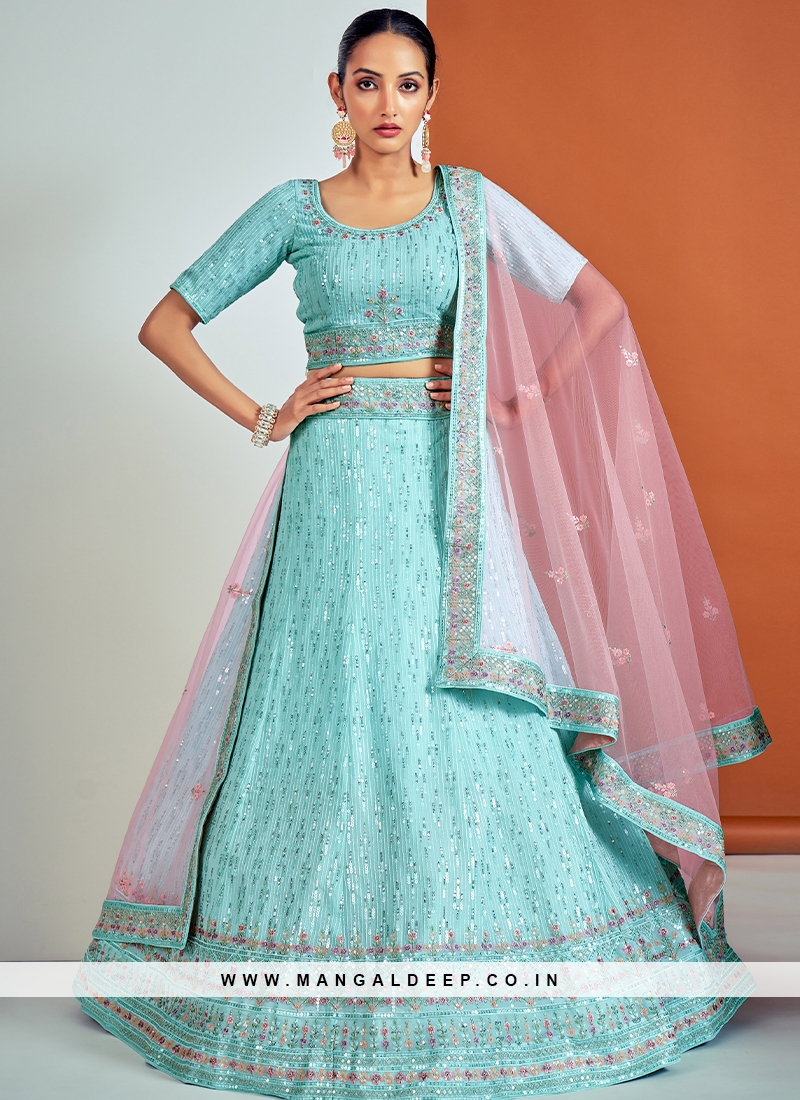 Electric Blue Pastiche Appliqued Lehenga