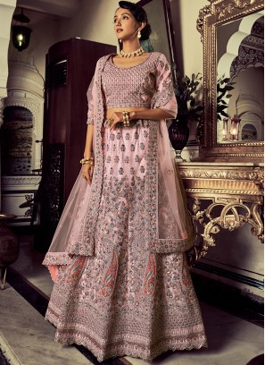 Lovely pink Soft Net Dori, Thread, Sequence and Zarkan work Lehenga Choli.