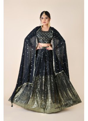 Lovely Black Sequins & Embroidered Georgette Lehenga Choli