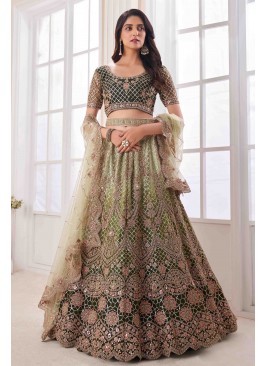 Lovely Pista Soft Net Sequence, Thread, Dori, and Stone work lehenga Choli.