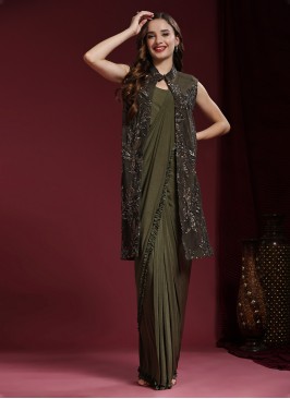 Lovely Plain Sea Green Imported Contemporary Style Saree