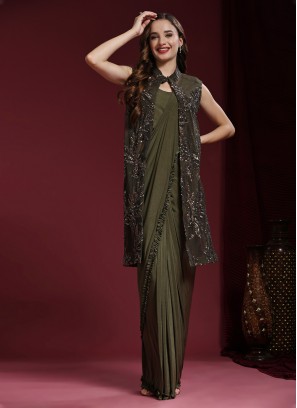 Lovely Plain Sea Green Imported Contemporary Style Saree