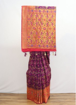 Lovely Purple And Gold Kanjivaram Silk Saree