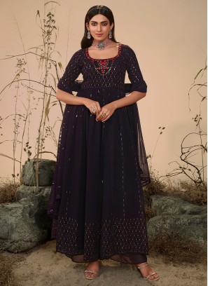lovely purple Embroidered Georgette salwar suites