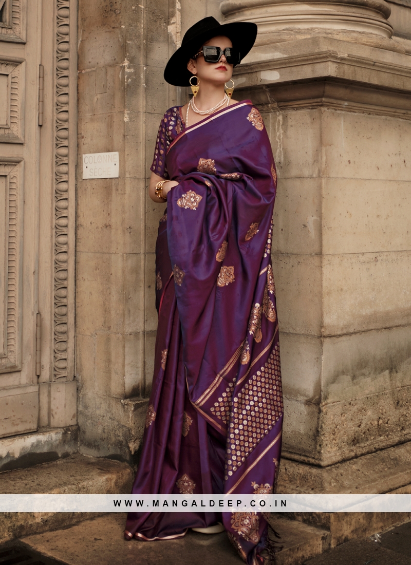 Lovely Purple Satin Contemporary Saree