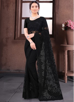Lovely Resham Black Net Bollywood Saree