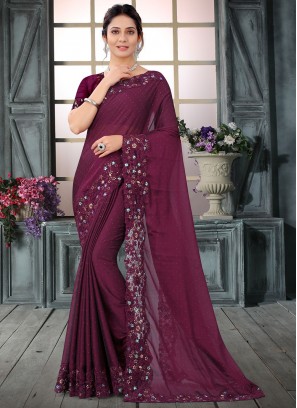 Lovely Resham Wine Silk Trendy Saree